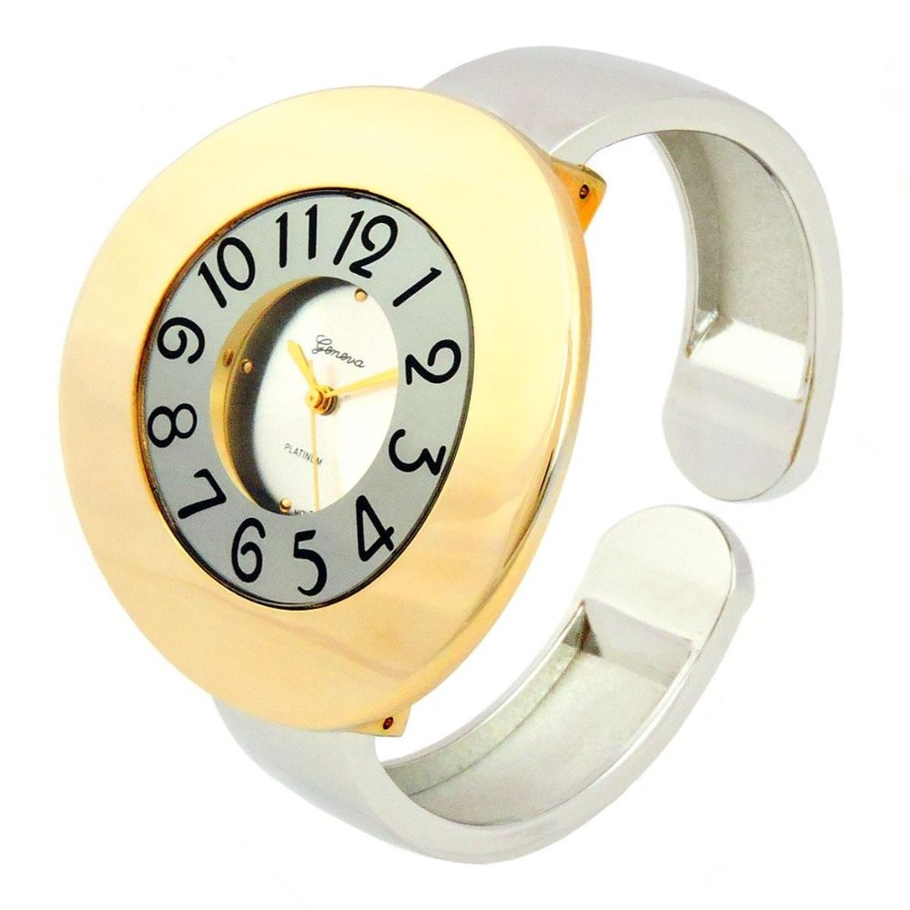 2Tone/Gold Metal Band 44 mm Large Round Case Women's Bangle Cuff Watch